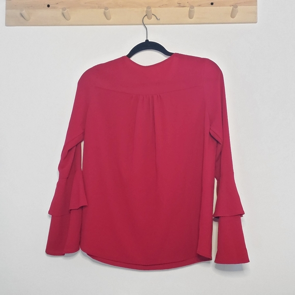 Wine Colored Long Sleeve Tie Top - Picture 6 of 7